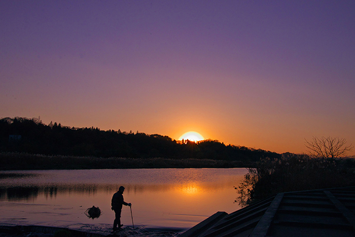 多摩川の夕日
