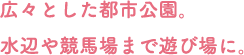 広々とした都市公園。水辺や競馬場まで遊び場に。