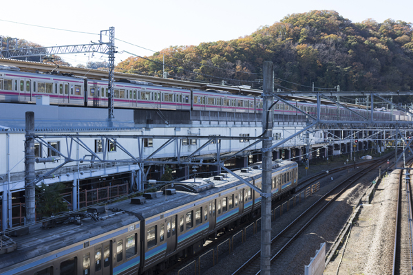 写真:通勤時の高尾駅
