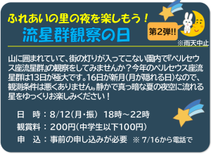 流星群観察の日　「ぺルセウス座」流星群を見よう！